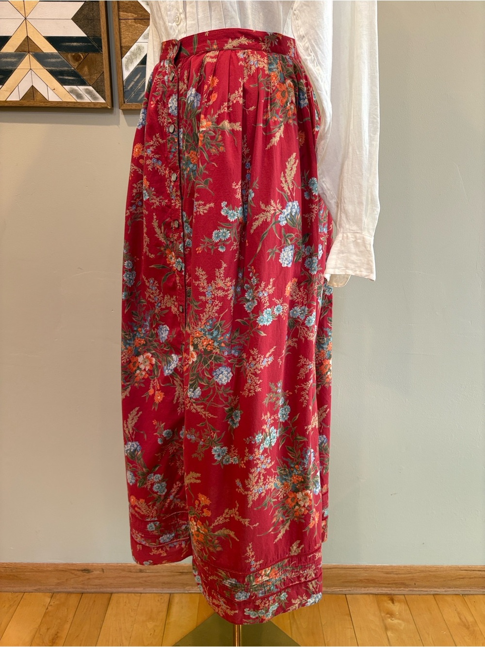 Vintage Lauren Ralph Lauren Red Cotton Floral Prairie Maxi Skirt sz Medium / 12 - Picture 5 of 12